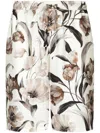 Dolce & Gabbana Beige Bermuda Short With Flower Print In Silk Twill In Beige