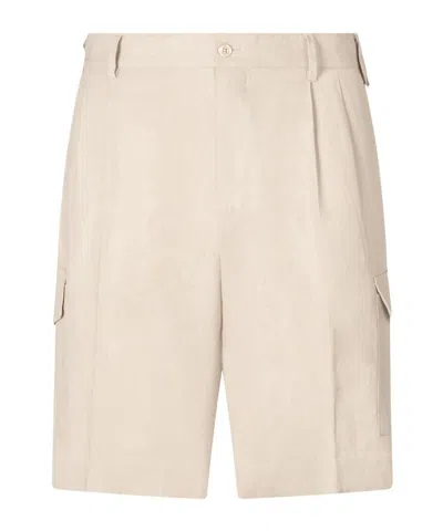 Dolce & Gabbana Bermuda Cargo Shorts In Linen In Nude