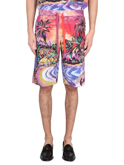 Dolce & Gabbana Bermuda In Cotone Con Stampa Hawaii In Multi