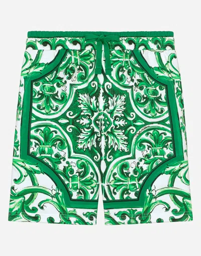 Dolce & Gabbana Bermuda In Jersey Con Stampa Maiolica Verde