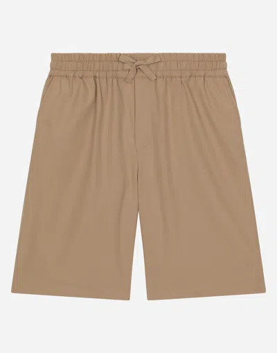 Dolce & Gabbana Bermuda In Popeline Con Logo Dg In Sabbia 1
