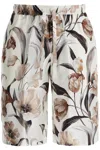Dolce & Gabbana Beige Bermuda Short With Flower Print In Silk Twill