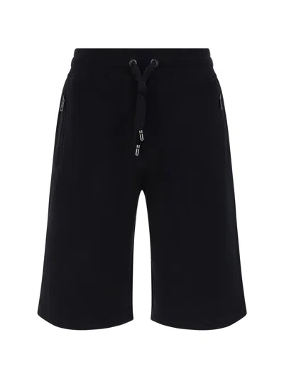 Dolce & Gabbana Elasticized Waistband Metal Hardware Shorts In Black