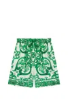 Dolce & Gabbana Majolica-print Silk Drawstring Shorts In Green