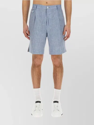 Dolce & Gabbana Bermuda Shorts In Linen In Blue