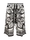 Dolce & Gabbana Bermuda Shorts In Silk With Majolica Print Trousers Black In Gray