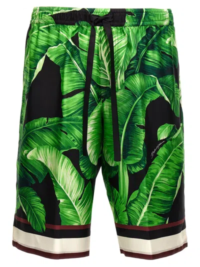 Dolce & Gabbana Bermuda Shorts With All-over Leaf Print In Multi