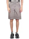 Dolce & Gabbana Men Bermuda Shorts With Logo Plaque In Gray