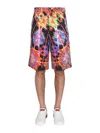 Dolce & Gabbana Multicolor Bermuda Shorts With All-over Hawaiian Print And Drawstrig In Silk Man