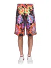 Dolce & Gabbana Multicolor Bermuda Shorts With All-over Hawaiian Print And Drawstrig In Silk Man In Multicolour