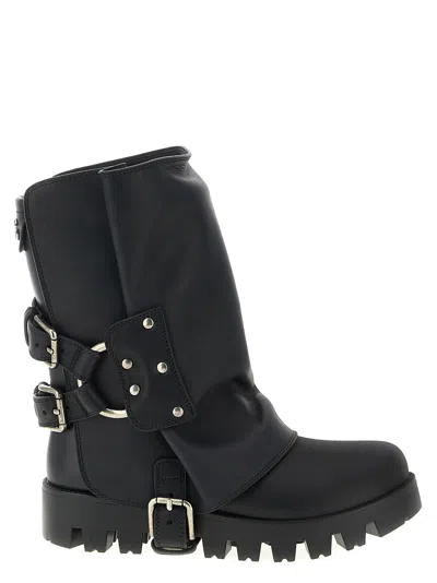 Dolce & Gabbana Chunky Sole Mid-calf Rain Boots With Studs In Black