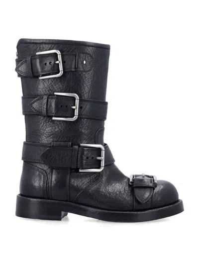 Dolce & Gabbana Leather Biker Boots In Black