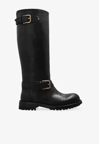 Dolce & Gabbana Bernini Calf Leather Mid-calf Boots In Black