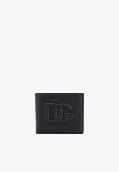 Dolce & Gabbana Bi-fold Dg Logo Leather Wallet In Black