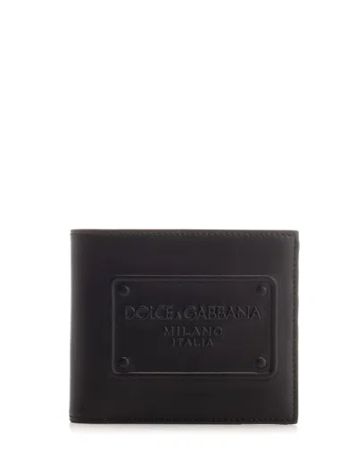 Dolce & Gabbana Bi-fold Wallet With Embossed Logo In Black