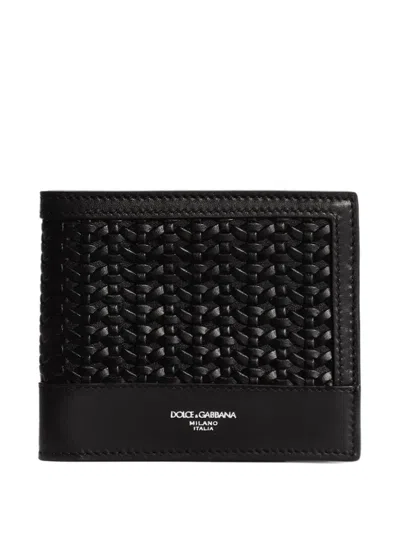 Dolce & Gabbana Woven Plongé Calfskin Wallet In Black