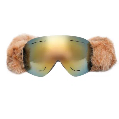Pre-owned Dolce & Gabbana Bi0759 Ski Goggles Mask Mirrored Sunglasses Gold Green 12240