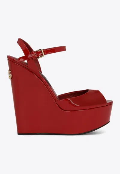 Dolce & Gabbana Bianca 105 Patent Leather Wedge Sandals In Red