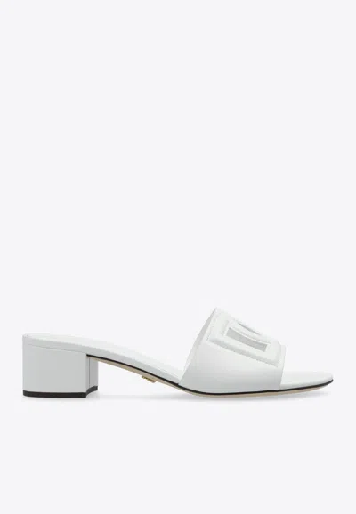 DOLCE & GABBANA BIANCA 40 DG LOGO LEATHER MULES