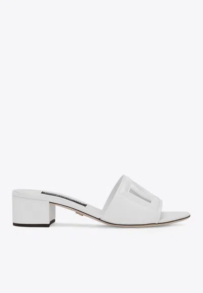 DOLCE & GABBANA BIANCA 40 DG MILLENNIALS CALF LEATHER MULES