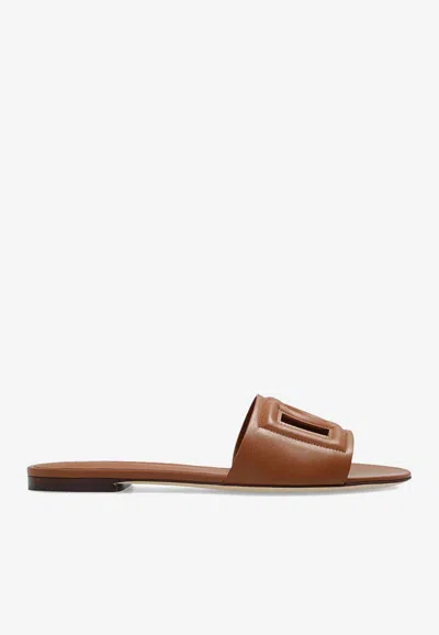 Dolce & Gabbana Bianca Calf Leather Sandals In Brown