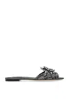 Dolce & Gabbana Crystal Lace Flat Sandals With Floral Overlay In Black