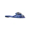 Dolce & Gabbana Embellished Corded Lace And Lizard-effect Leather Slides In Blue