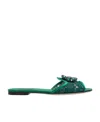 Dolce & Gabbana Lace Flat Sandals Crystal Embellishments In Green