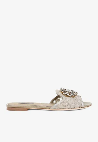 Dolce & Gabbana Bianca Crystal-embellished Slides In Beige