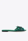 Dolce & Gabbana Lace Flat Sandals Crystal Embellishments In Emerald