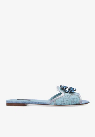 Dolce & Gabbana Bianca Crystal-embellished Slides In Blue
