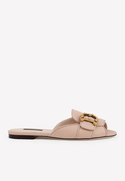Dolce & Gabbana Bianca Dg Baroque Slides In Nappa Leather In Nude