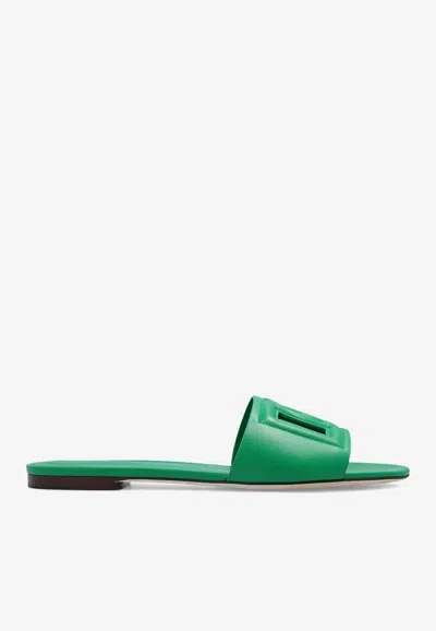 Dolce & Gabbana Bianca Dg Logo Flat Sandals In Green