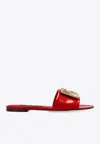 Dolce & Gabbana Bianca Dg Logo Flat Sandals In Polished Leather In Red