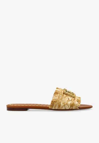 Dolce & Gabbana Bianca Dg Logo Leather Flat Sandals In Multi