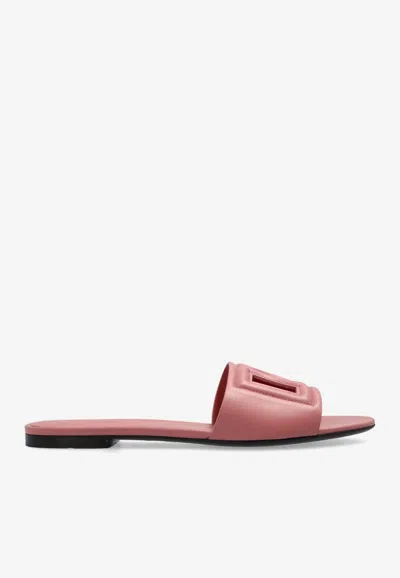 Dolce & Gabbana Bianca Dg Logo Leather Slides In Pink