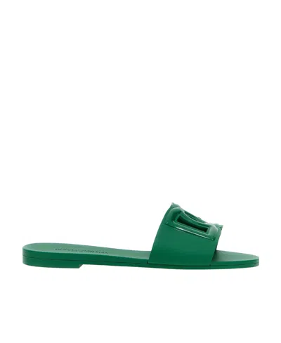 Dolce & Gabbana Bianca Dg-logo Slides In Green