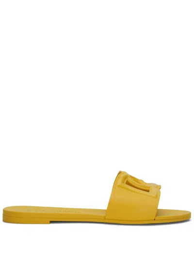 Dolce & Gabbana Bianca Dg-logo Slides In Yellow