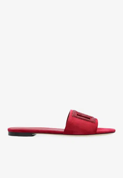 Dolce & Gabbana Bianca Dg Rhinestone Flat Sandals In Red