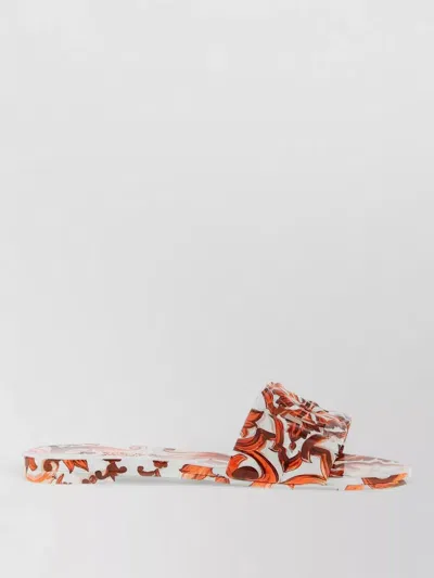 Dolce & Gabbana Bianca Flat Slides Open Toe Print In Multi