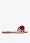 Dolce & Gabbana Bianca Floral Embroidered Flat Sandals In Beige