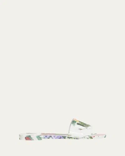 Dolce & Gabbana Bianca Floral Rubber Dg Flat Sandals In Ha5kt Mix Fiori Cretonne