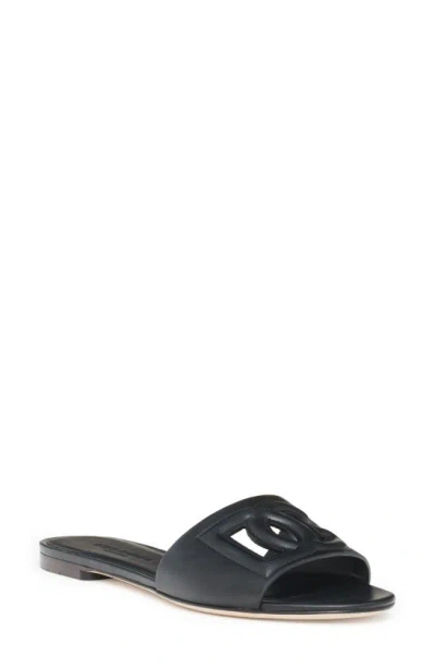 Dolce & Gabbana Bianca Interlock Slide Sandal In Black