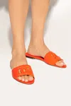 Dolce & Gabbana Slide Sandals In Orange Leather With Logo In Orange