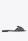 Dolce & Gabbana Crystal Lace Flat Sandals With Floral Overlay In Gray