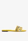 Dolce & Gabbana Yellow Sliders With Embroidered Majolica Pattern In Cotton And Leather Woman In Yellow