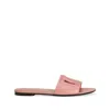 Dolce & Gabbana Women Pink Slide Sandals With Cut Out Logo In Leather Woman In Pink