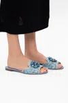 Dolce & Gabbana Bianca Crystal Embellished Lace Flat Sandals In Blue