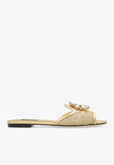 DOLCE & GABBANA BIANCA TAORMINA LACE FLAT SANDALS