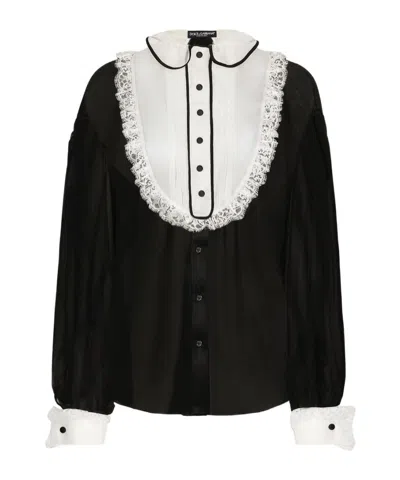 DOLCE & GABBANA DOLCE  GABBANA RUFFLE DETAILED CHIFFON SHIRT
